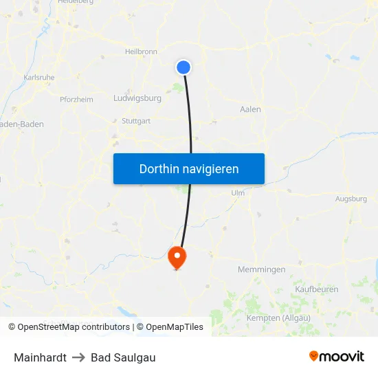 Mainhardt to Bad Saulgau map
