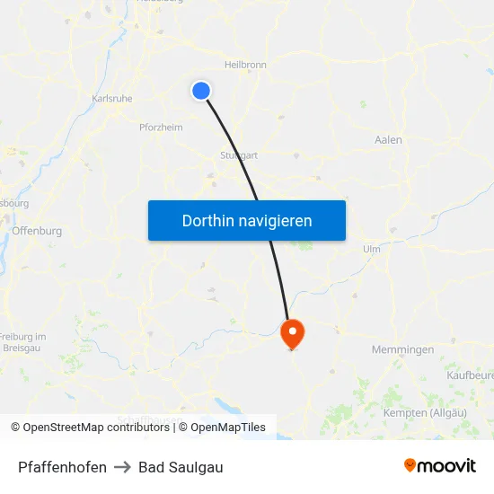 Pfaffenhofen to Bad Saulgau map