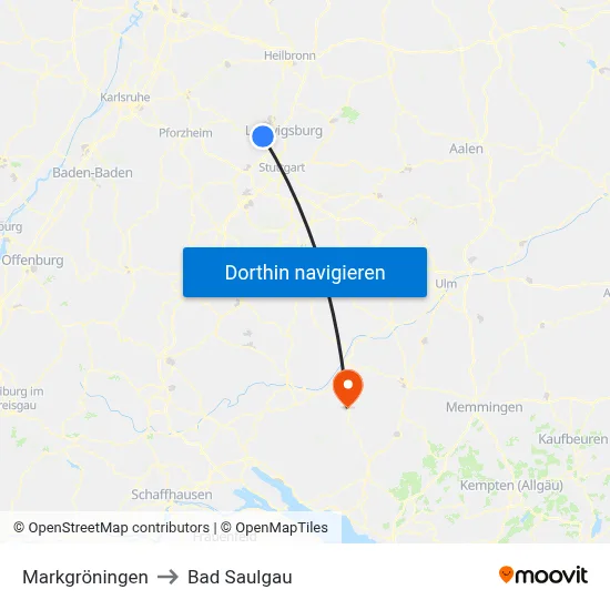 Markgröningen to Bad Saulgau map