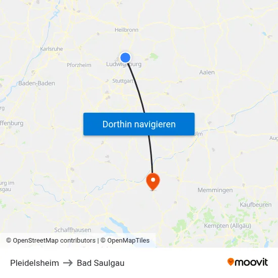 Pleidelsheim to Bad Saulgau map