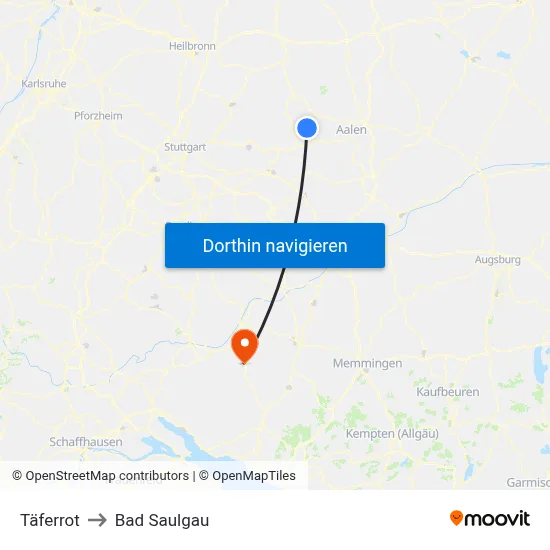 Täferrot to Bad Saulgau map