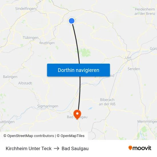 Kirchheim Unter Teck to Bad Saulgau map
