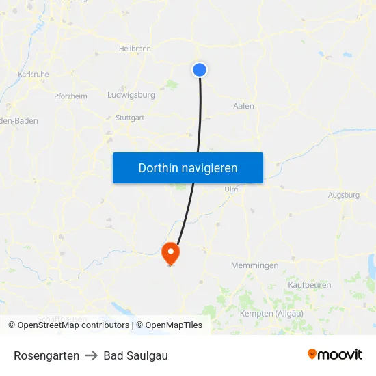 Rosengarten to Bad Saulgau map