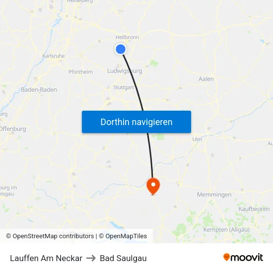 Lauffen Am Neckar to Bad Saulgau map