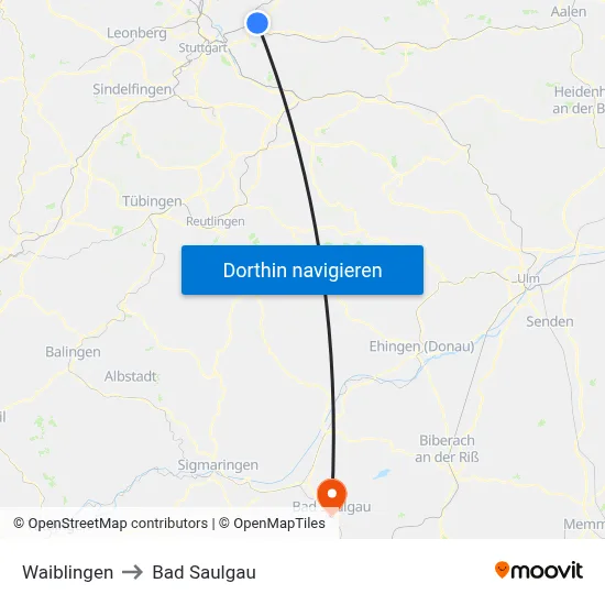 Waiblingen to Bad Saulgau map