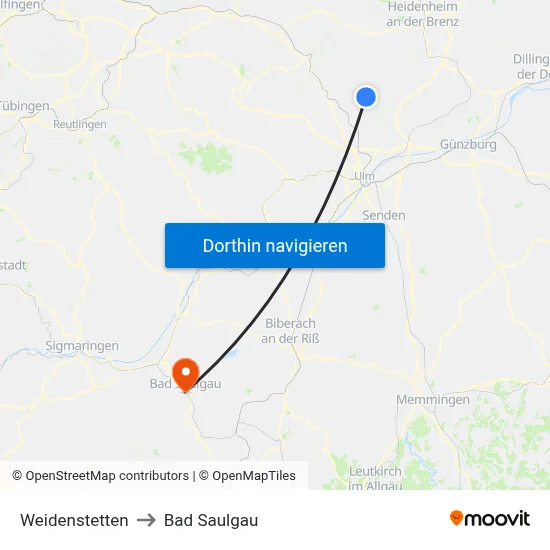 Weidenstetten to Bad Saulgau map
