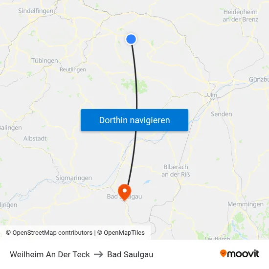 Weilheim An Der Teck to Bad Saulgau map