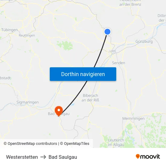 Westerstetten to Bad Saulgau map