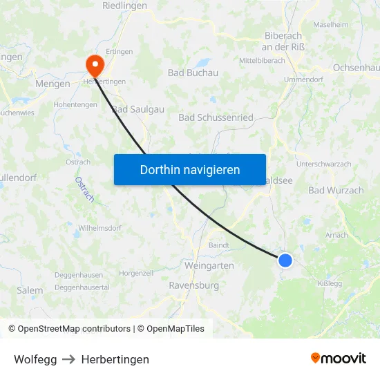 Wolfegg to Herbertingen map