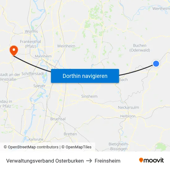 Verwaltungsverband Osterburken to Freinsheim map
