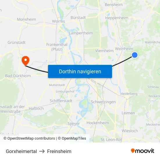 Gorxheimertal to Freinsheim map
