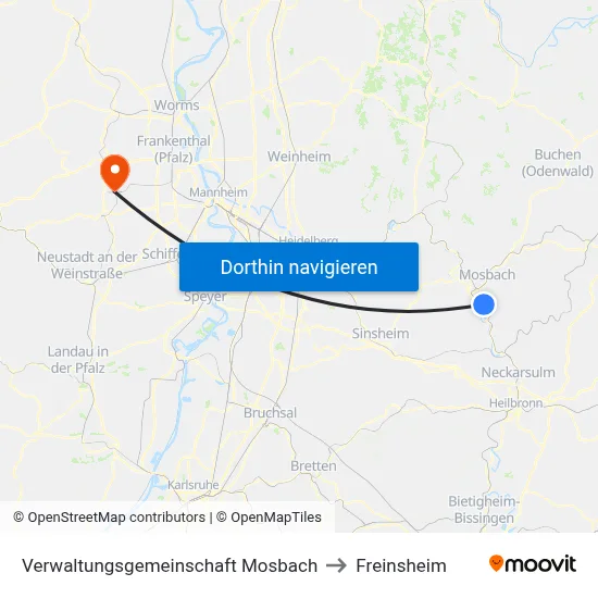Verwaltungsgemeinschaft Mosbach to Freinsheim map