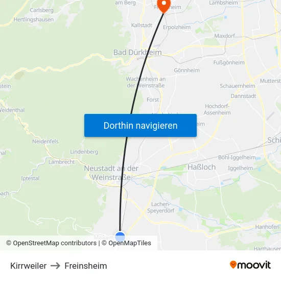 Kirrweiler to Freinsheim map