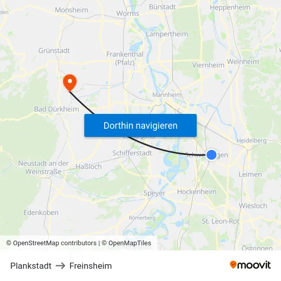 Plankstadt to Freinsheim map