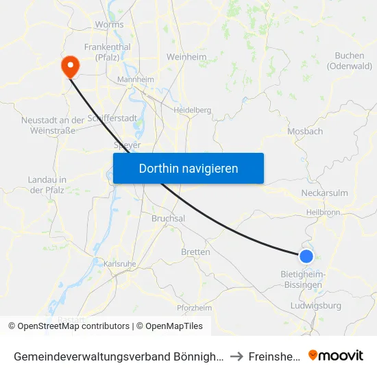 Gemeindeverwaltungsverband Bönnigheim to Freinsheim map