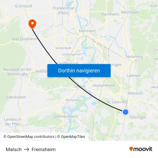 Malsch to Freinsheim map