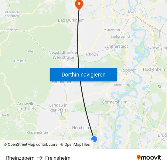 Rheinzabern to Freinsheim map