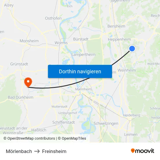 Mörlenbach to Freinsheim map