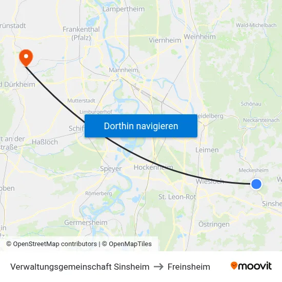 Verwaltungsgemeinschaft Sinsheim to Freinsheim map
