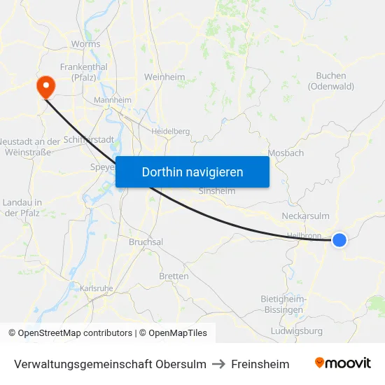 Verwaltungsgemeinschaft Obersulm to Freinsheim map