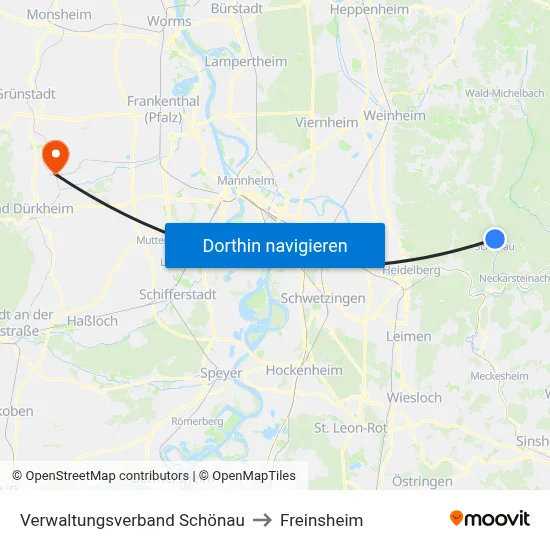 Verwaltungsverband Schönau to Freinsheim map