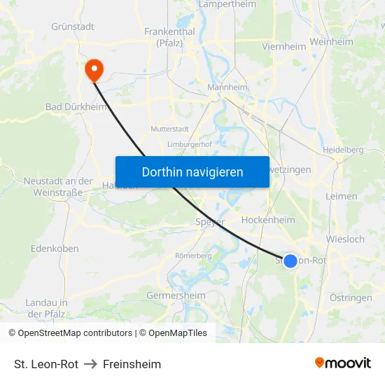 St. Leon-Rot to Freinsheim map