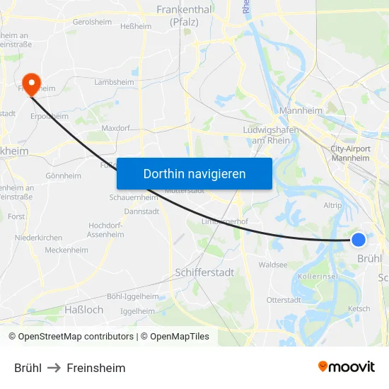 Brühl to Freinsheim map