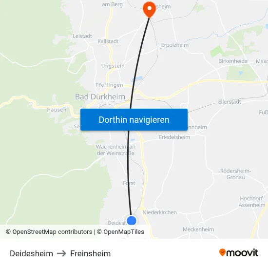 Deidesheim to Freinsheim map