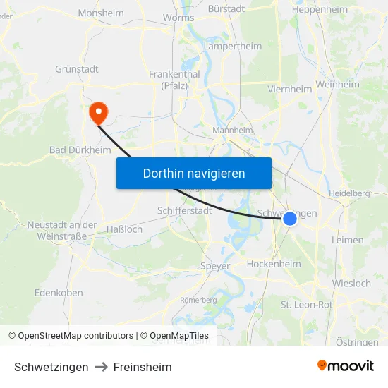 Schwetzingen to Freinsheim map