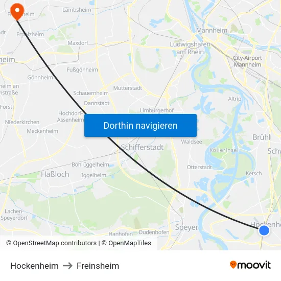 Hockenheim to Freinsheim map