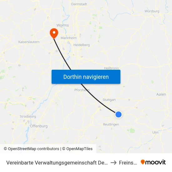 Vereinbarte Verwaltungsgemeinschaft Der Stadt Nürtingen to Freinsheim map