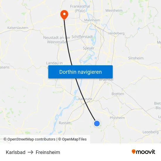 Karlsbad to Freinsheim map