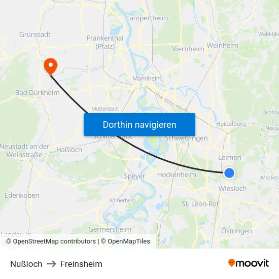 Nußloch to Freinsheim map