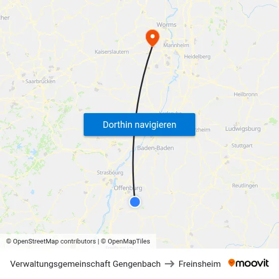 Verwaltungsgemeinschaft Gengenbach to Freinsheim map