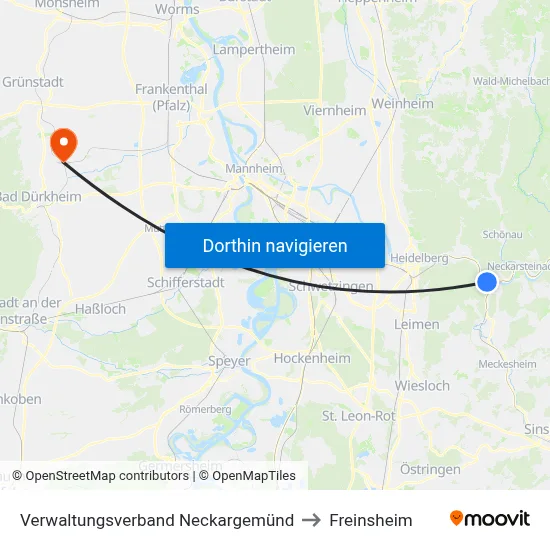 Verwaltungsverband Neckargemünd to Freinsheim map