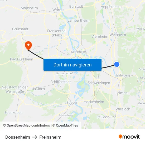 Dossenheim to Freinsheim map