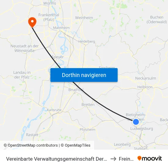 Vereinbarte Verwaltungsgemeinschaft Der Stadt Bietigheim-Bissingen to Freinsheim map