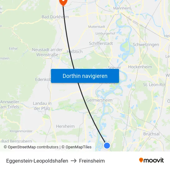 Eggenstein-Leopoldshafen to Freinsheim map