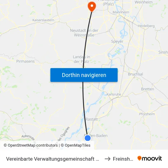 Vereinbarte Verwaltungsgemeinschaft Sinzheim to Freinsheim map