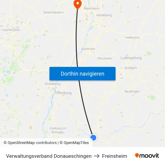 Verwaltungsverband Donaueschingen to Freinsheim map