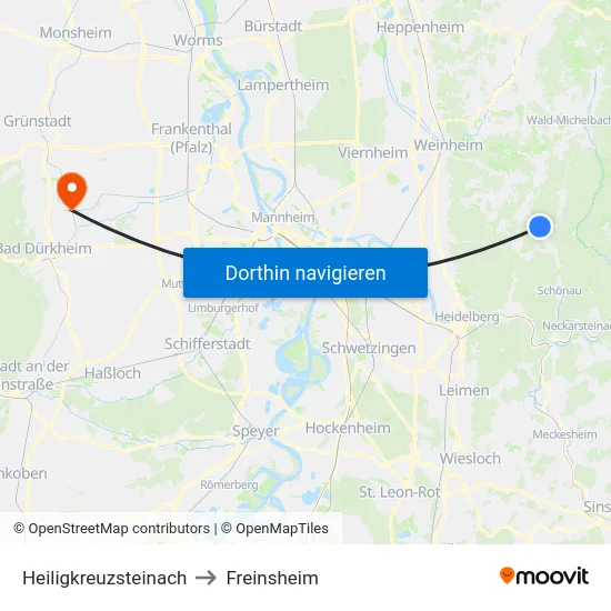 Heiligkreuzsteinach to Freinsheim map