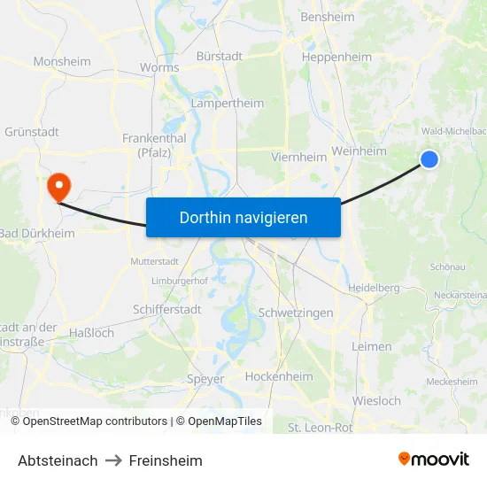Abtsteinach to Freinsheim map