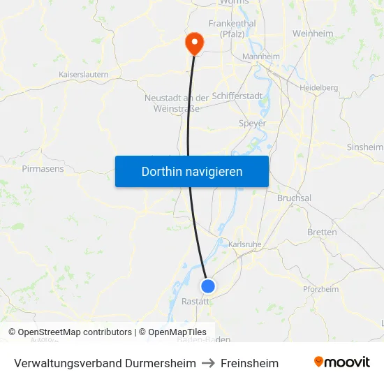 Verwaltungsverband Durmersheim to Freinsheim map