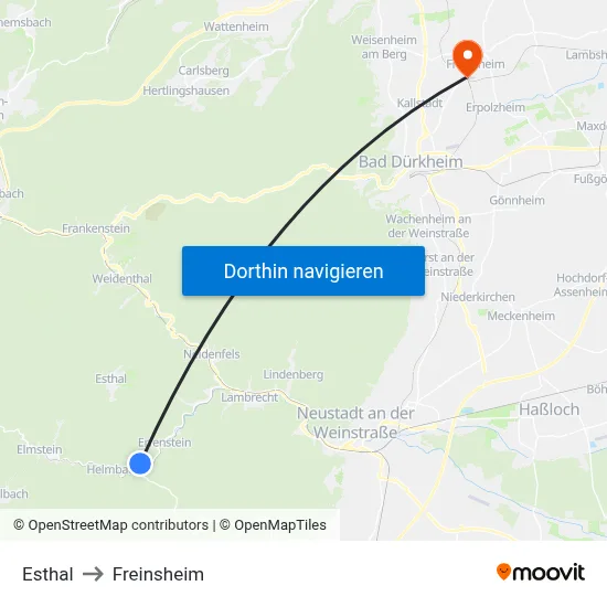 Esthal to Freinsheim map