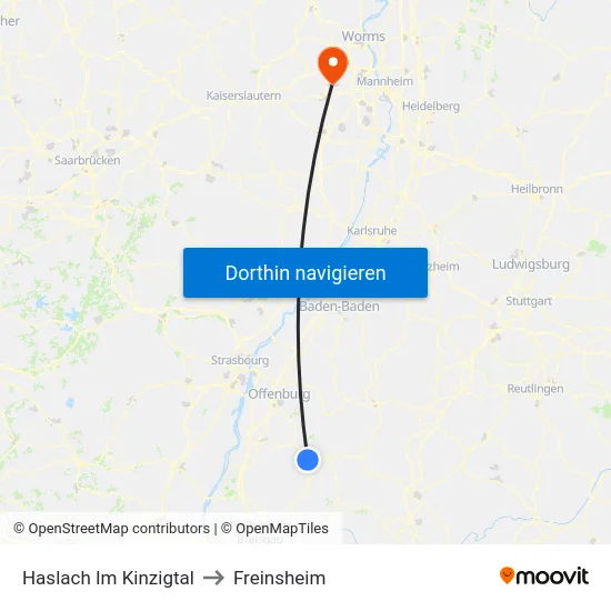 Haslach Im Kinzigtal to Freinsheim map