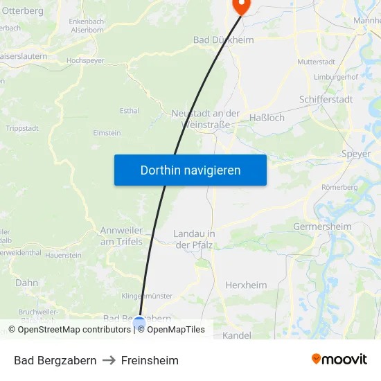 Bad Bergzabern to Freinsheim map