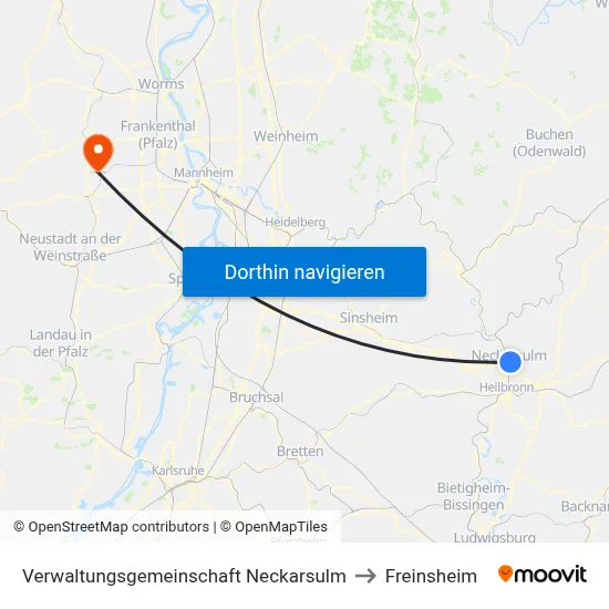 Verwaltungsgemeinschaft Neckarsulm to Freinsheim map