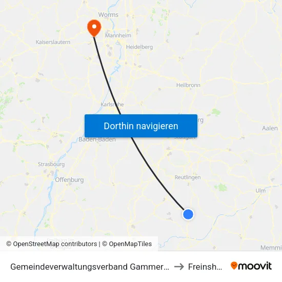 Gemeindeverwaltungsverband Gammertingen to Freinsheim map