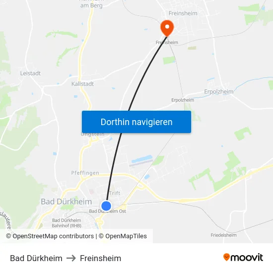 Bad Dürkheim to Freinsheim map