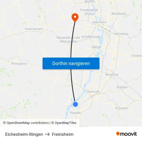 Elchesheim-Illingen to Freinsheim map
